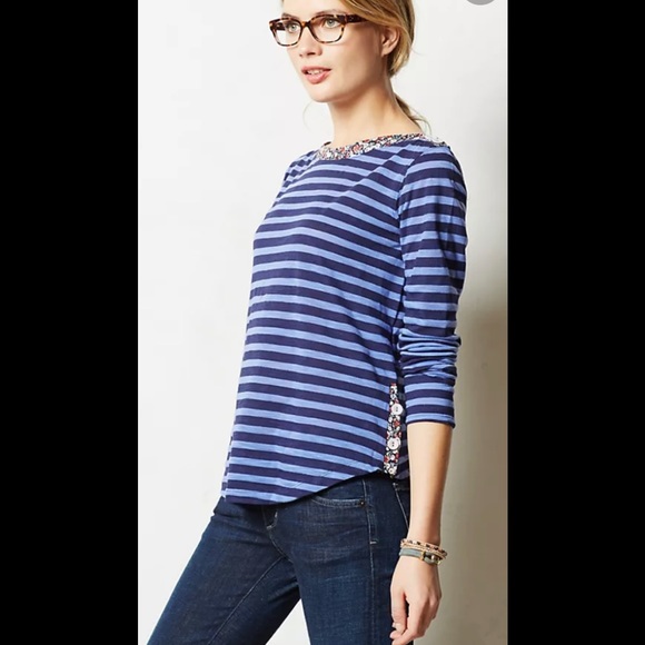 Anthropologie Postmark Laurelwood Stripe Top Boat Neck Tee - Picture 2 of 4
